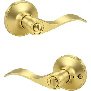 1 Pack Gold Interior Privacy Door Handle Bedroom Doorknob with Lock, Reversible for Left and Right