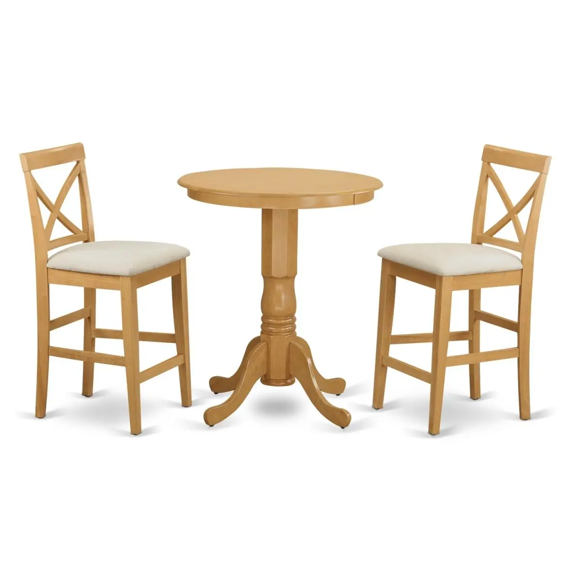 East West Furniture Asian Hardwood Counter Height Round Dining Table & 2 Single-Seat Stable Set, Oak, 36" h x 30" w x 30" l, No MDF, No Laminate