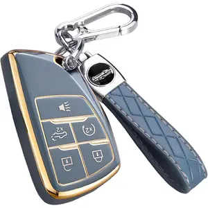 for Chevy GMC Key Fob Cover with Keychain, for Silverado 1500 GMC Sierra 1500 2500HD 3500HD Buick Envision, Soft TPU Key Shell Case Remote Smart Key Holder（5 Buttons Gray）