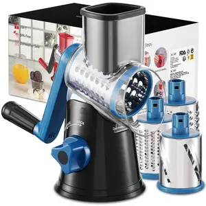 Rotary Cheese Grater with 3 Interchangeable Blades for Easy Veggie Preparation