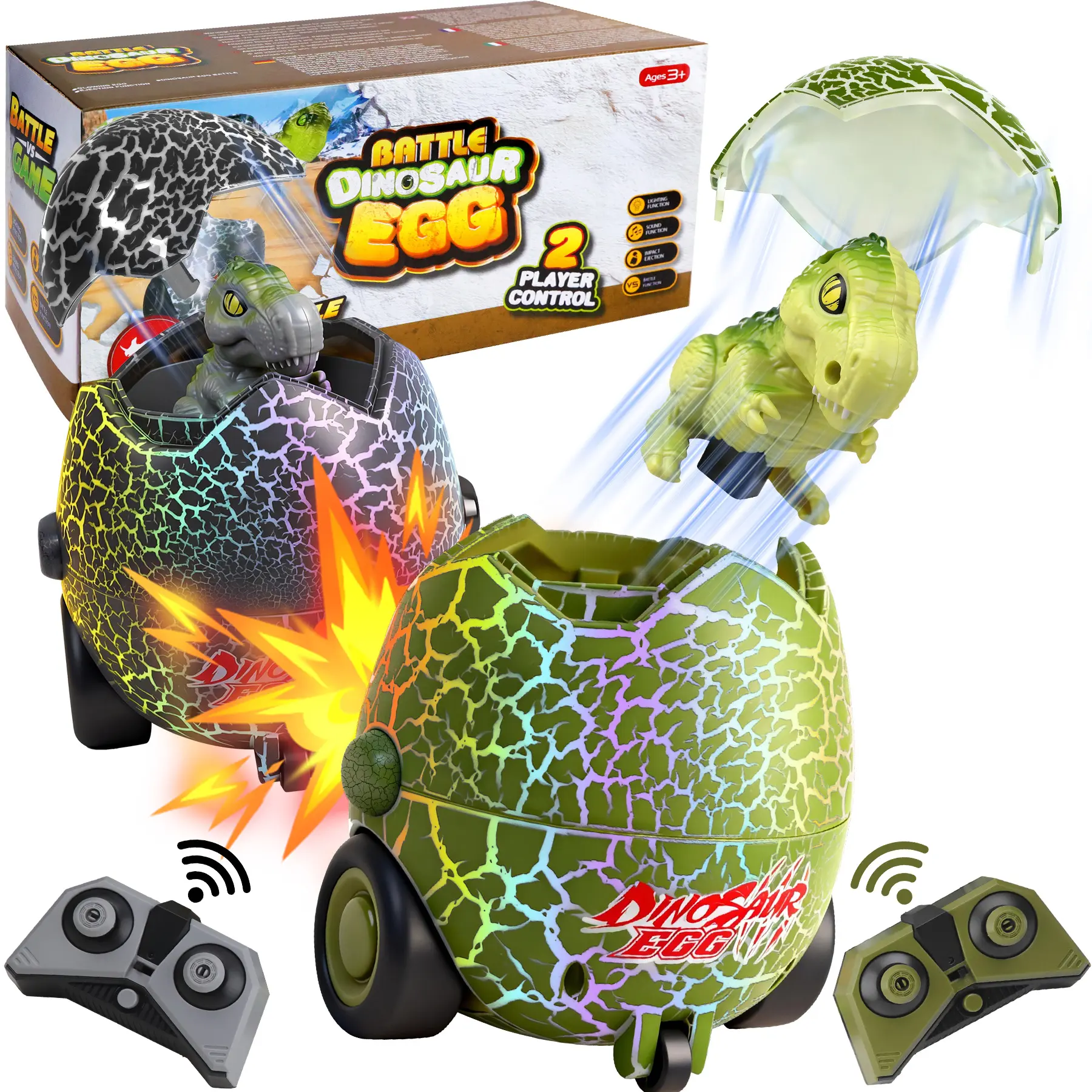 Vvinca 2 Pack Remote Control Dinosaur Egg Battle Toys for Kids, Mystery Box Bumper Cars with Light & Sound, Rechargeable Dino Game, Sensory Toy & Birthday Gift for Kids#mothersdaygift