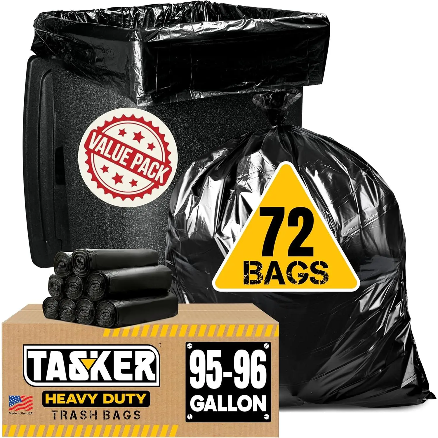 95 Gallon Trash Bags Heavy Duty|   Mega-Value Pack 72 Bags|   Extra Large Black Can Liners|   90-100 Gallon Trash Bags|   96 Gallon Big Garbage Bags (Black)