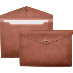 1 count PU Leather File Folders A4 Document Holder File Envelope  Portfolio Filing File Organizer for Letter Size with Snap Button Closure, Brown
