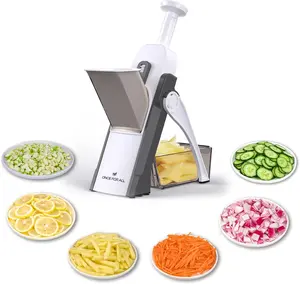 ONCE FOR ALL Safe Mandoline Slicer 5 in 1 Vegetable Chopper Food Potato Cutter, Strips Julienne Dicer Adjustable Thickness 0.1-8 mm Kitchen Chopping Artifact Fast Meal Prep.Strong SuctionCup Base  Kitchen Utensils Vegetable SlicerDicerFruit. outdoorfun