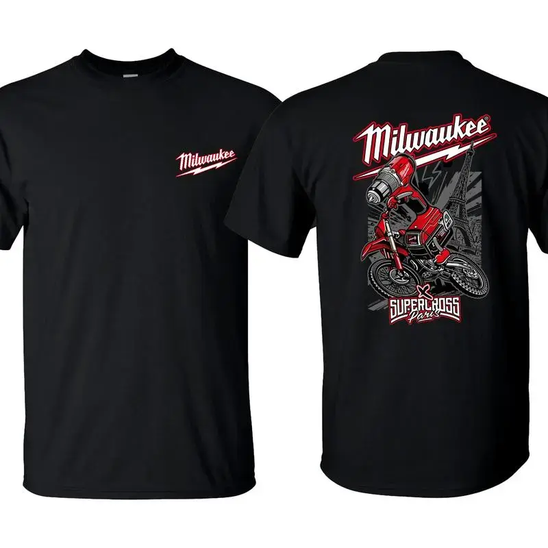 Men's Milwaukee Supercross Paris Short-Sleeve Casual Print Top, Soft Cotton-Blend Motocross Racing Graphic Tee, Menswear Extreme Sports Apparel, Gift for Bikers, Shortsleeve, Tshirt