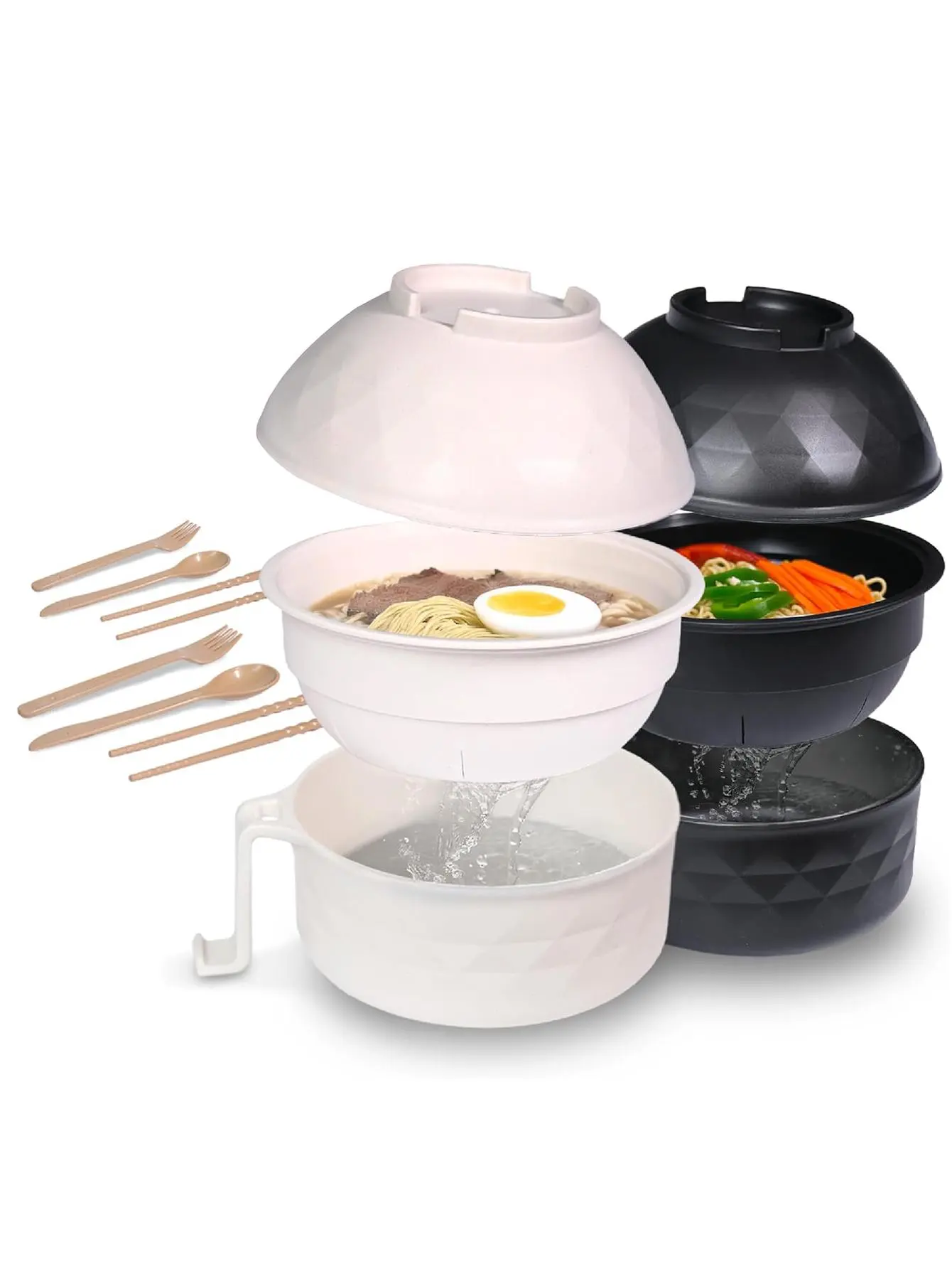 Ramen Bowl Set — 1 set including bowl tableware kit; microwave-safe ramen bowl with fork, spoon, chopsticks; kitchen gadgets; dinnerware cutlery utensils modern