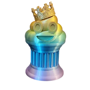 Znet3D King Poop Emoji Trophy - Fun Award & Gift - Handmade w/Additive Manufacturing - 6" inches Tall - Featuring a Solid Rainbow Poop Emoji with a Crown, Secured on a Column Pillar - Funny Trophy