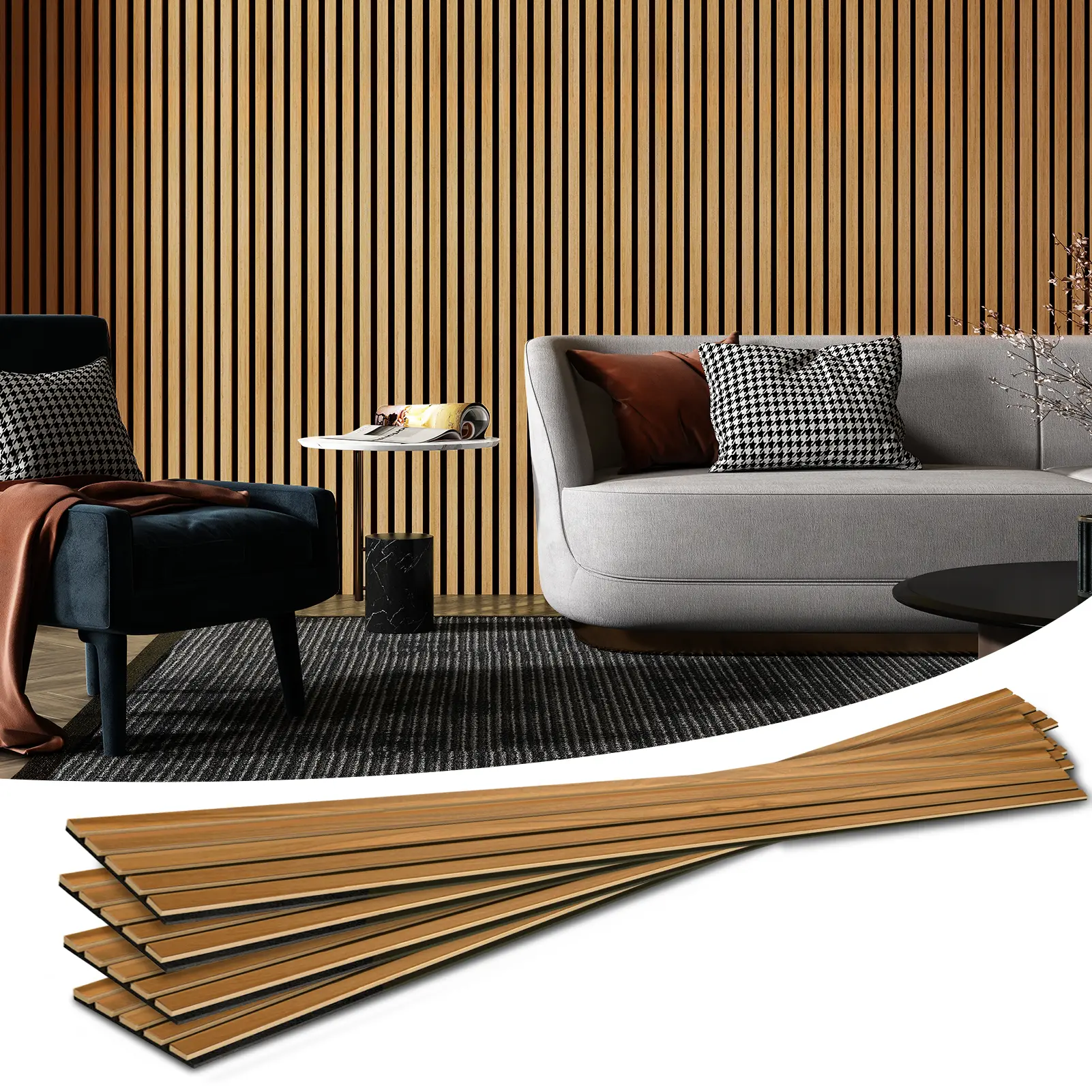 【DealsForYouDays】Art3d 4-Pack (7.9x94.5 in) 3D Fluted Wood Slat Decorative Wall Panels, Soundproof DIY Interior Wall & Ceiling Panels for Modern Home TV Background, Office Home Improvement, Soundproof Panels