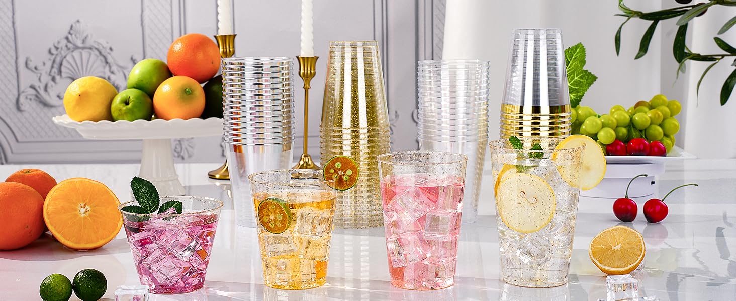 Assorted Sizes 9oz-14oz Gold Glitter Plastic Cups 50 PCS, Disposable Glitter Cups, Elegant Plastic Cocktail Glasses, Fancy Party Cups for Wedding, Birthday, Holiday Assorted Sizes 9oz-14oz Gold Glitter Plastic Cups 50 PCS, Disposable Glitter Cups, Elegant Plastic Cocktail Glasses, Fancy Party Cups for Wedding, Birthday, Holiday