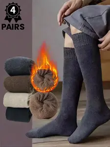 4 pairs of men's calf socks, suede snow-terrain terry socks, moisture-wicking knee-high socks, thickened extra-thick suede socks, men's long socks, solid-color business styles