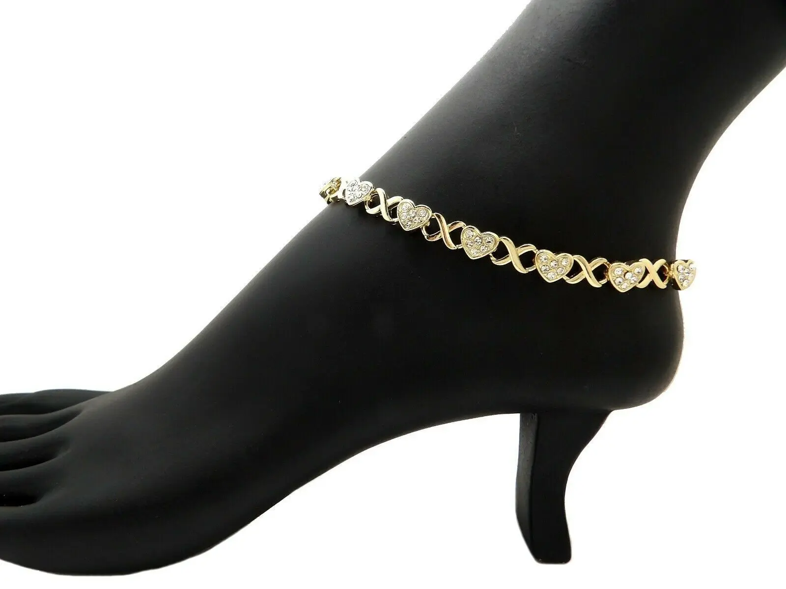 MaxBling81 Women's Bedazzling Artificial Zircon Anklet - Gold-Silver Plated XO Chain Style Feminine Alloy Accessory, 10"-12" Length Options, Anklets for Women, Chain Style Anklets