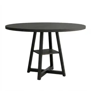 Round Modern Industrial Dining Table, Sturdy Wood Top & Metal Base, Ideal for Kitchen or Dining Room, Seats 4-8, Table Only