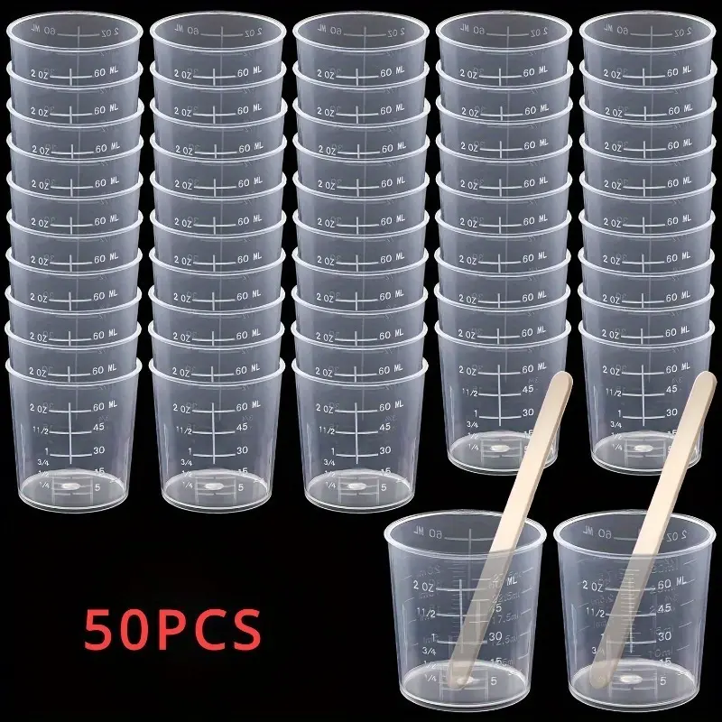 50Pcs 60ml (2oz) Plastic Graduated Cup Clear Epoxy Mixing Cup Epoxy, Stains, Mixed Paint Kitchen Utensils Liquid Measuring Cups Kitchen Gadgets Measure Cups