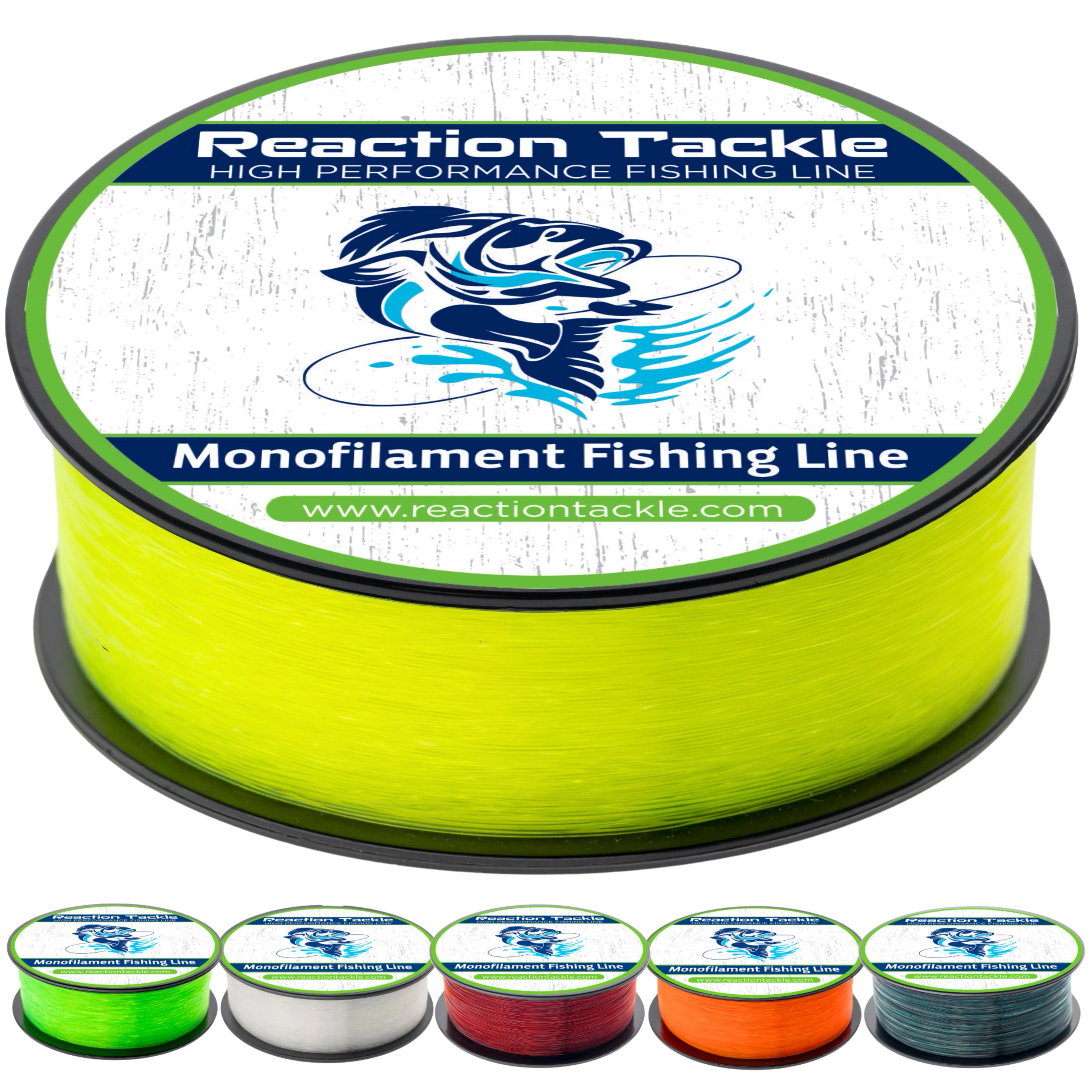 Reaction Tackle Nylon Monofilament Fishing Line - High Strength & Low Memory (4lb to 100lb) - Hi Vis UV Reactive - Saltwater and Freshwater