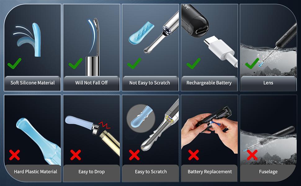 Wax Removal, Cleaner with Camera and Light, FSA - HSA Eligible, Wax Removal Tool Camera with 1080P, Cleaning Kit with 6 Spoons, Otoscope for iOS & Android (Black)