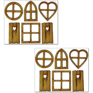 12 count Brown Wooden Fairy Garden Door,Blank Doors Fairy House Door and Windows Ornaments Tree Statues for Tree Trunk Yard Decoration Miniature Garden Buildings and Structures