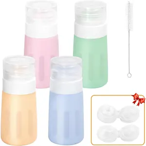 4Pcs Condiment Squeeze Bottles for Sauces, Leakproof Salad Dressing Container to Go, Small Silicone Squeeze Bottles with Brush, Condiment Containers Dispenser for Ketchup Hot Sauce Lunch Travel, 2 Oz