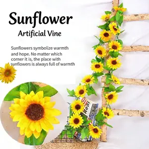 Bring Sunshine Indoors! Yellow Sunflower Silk Garland (7.5ft Each) – Vibrant Fake Flower Vine for Instant Wedding, Garden Party & Home Wall Decoration.