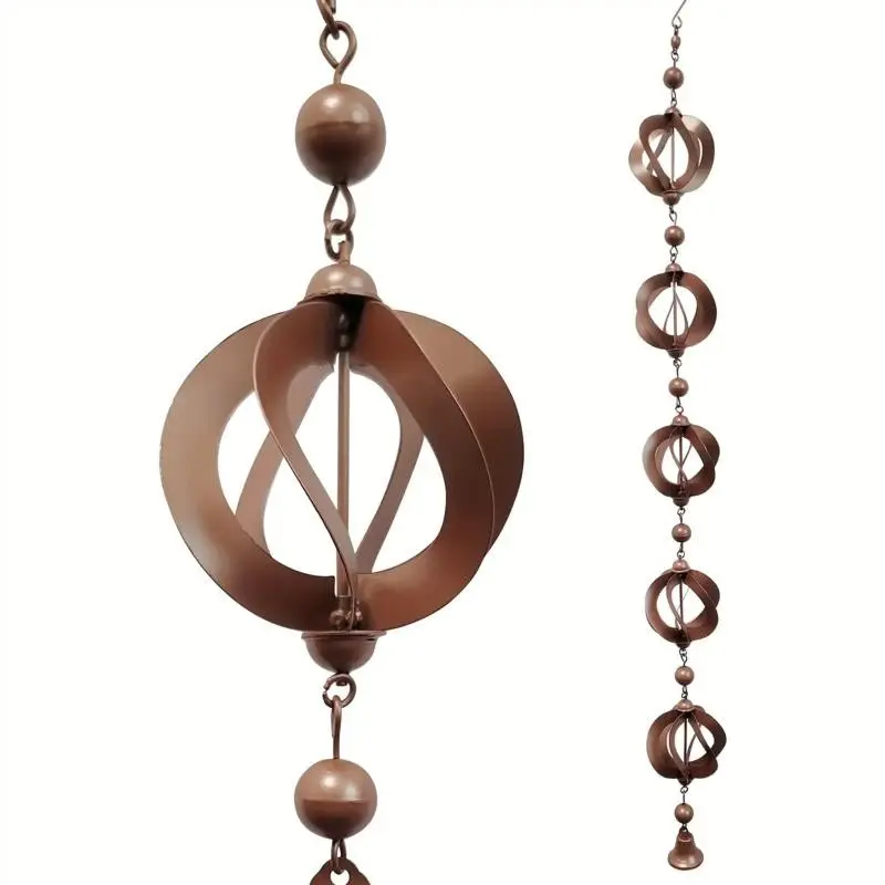 Rotating Rain Chain, Iron Decorative Downspout with Bell, Outdoor Weatherproof Drainage, Patio Balcony Garden Decoration, Traditional Design, Rain Chimes