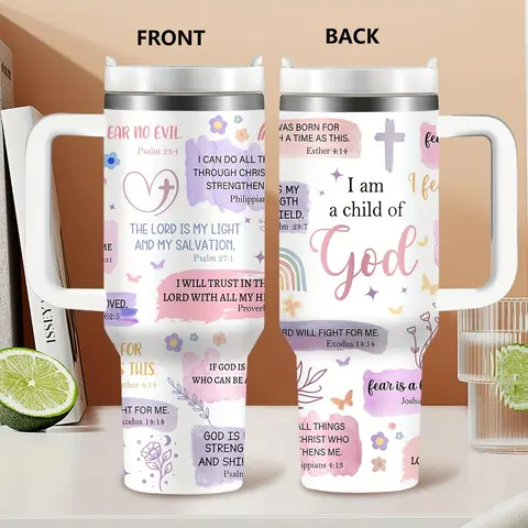40oz Classic Christian Theme Stainless Steel Vacuum Flask Tumbler - BPA-Free Water Bottle, Leak-Proof Dishwasher-Safe Drinkware with Lid & Straw, Temp-Retaining, Portable Birthday Gift for Psalms Lovers (Daily Hydration)