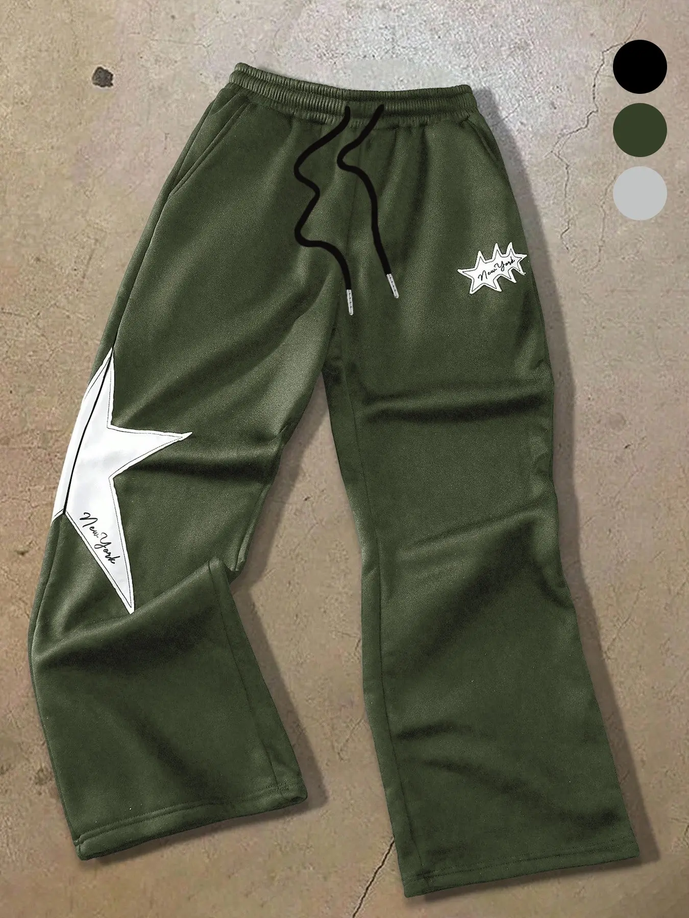 Unisex Trendy Vintage City Star Print Pants, New York Text Oversized Stars Design, Loose Wide Leg, Casual Men's Bottoms for All Seasons, Casual Streetwear Pants All Seasons Trousers