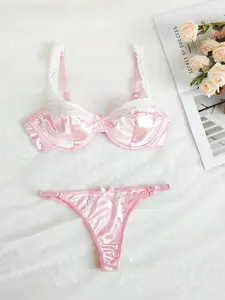 Women's Satin Lingerie Two-piece Set, Elegant Comfy Breathable Lingerie Bra & Panty Set for Daily Wear, Lingerie Set for Women Underwear Sets