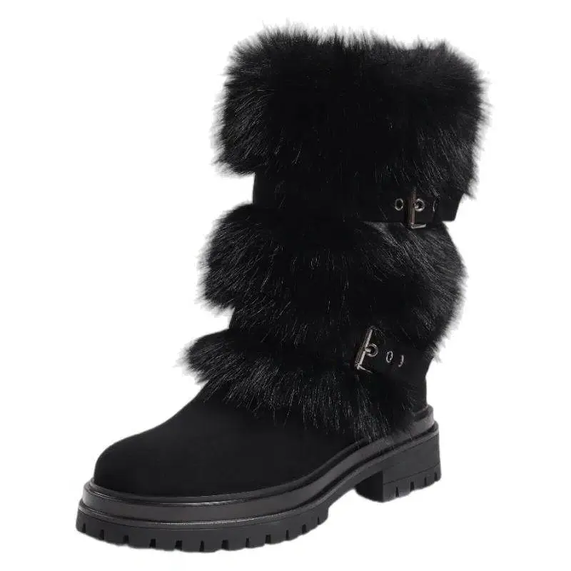 Women's Winter Ankle Boots with Side Zipper, Faux Fur Lined Comfortable Low Heel Shoes with Durable Sole for Outdoors