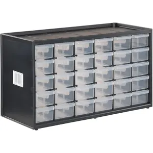 CRAFTSMAN Storage Organizer, 30 Small Drawer Modular Storage System, Easily Stackable, Plastic, Black, White (CMST40730)