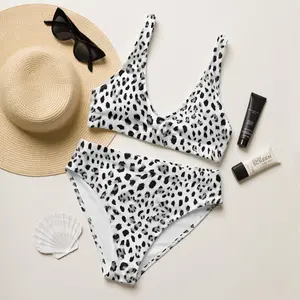 Women High Waist Bikini Set Black White Leopard Print Swimsuit Sexy Wild Animal Cheetah Spot Two Piece Bathing Suit Beach Summer Festival Sun Tanning Vacation Comfy Loose Swimwear