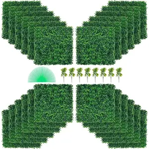 VEVOR Artificial Boxwood Panel UV 24pcs Boxwood Hedge Wall Panels Artificial Grass Backdrop Wall 20 X 20 4 cm Green Grass Wall Fake Hedge for Decor Privacy Fence Indoor Outdoor Garden Backyard