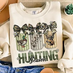 Hunting Season Shirt, Deer Antler Shirt, Camo Coquette Bow Crew Neck, Fall Country Girl, Brushstroke Rustic Western Preppy Shirt