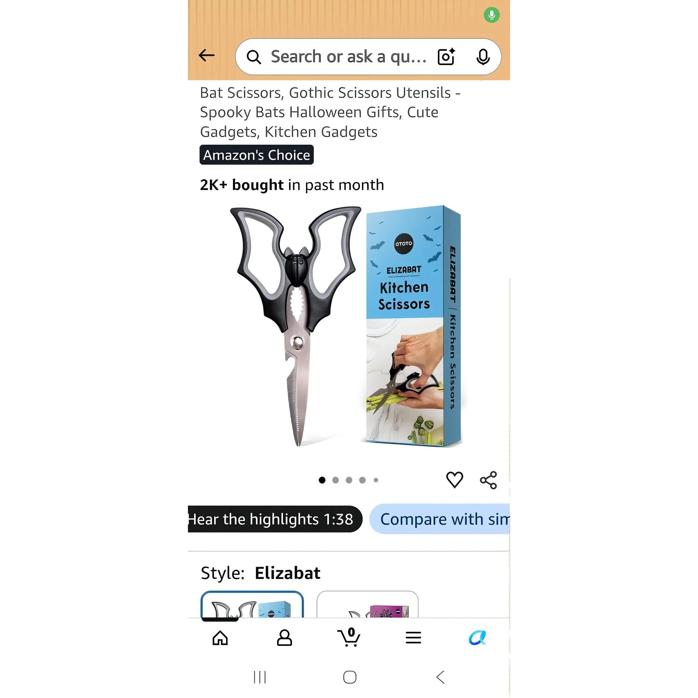 Elizabat Black Batwing Kitchen Scissors - Gothic Scissors Utensils for Halloween Gifts & Kitchen Gadgets - Amazon's Choice