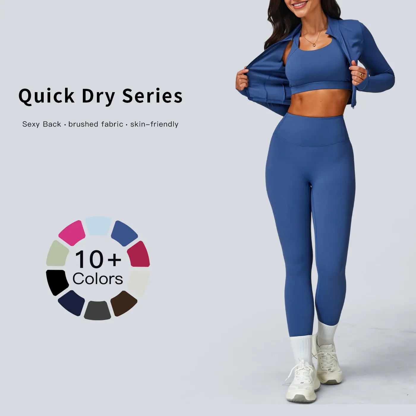Tenwolf Women’s Casual Outdoor Sports Tight Yoga Outfit Set – Second-Skin Feel Fitness Wear, Shock-Absorbing High-Waist Long Pants, 3-Piece Set