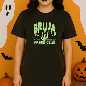 Bruja Babes Club Glow in the Dark T-Shirt | Latina Witch Halloween Tee Cotton