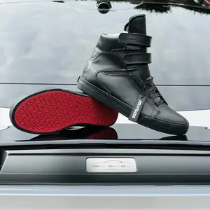 Supra Tk Society High Top Shoes Black with Red Sole for Men's Fashionable Sneakers