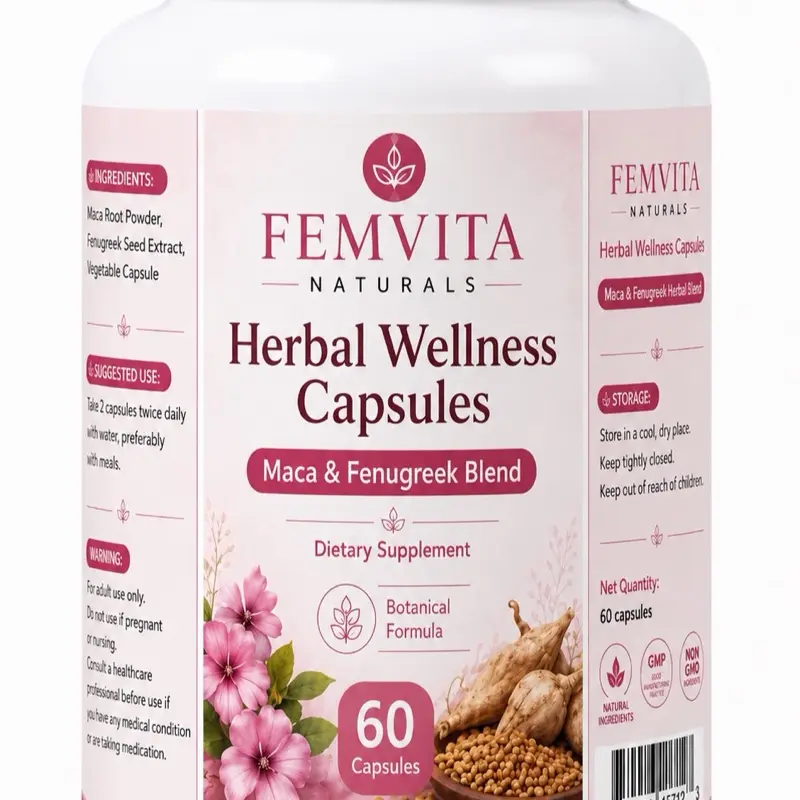 FEMVITA NATURALS Herbal Wellness Capsules – Maca & Fenugreek Blend, 60Capsules