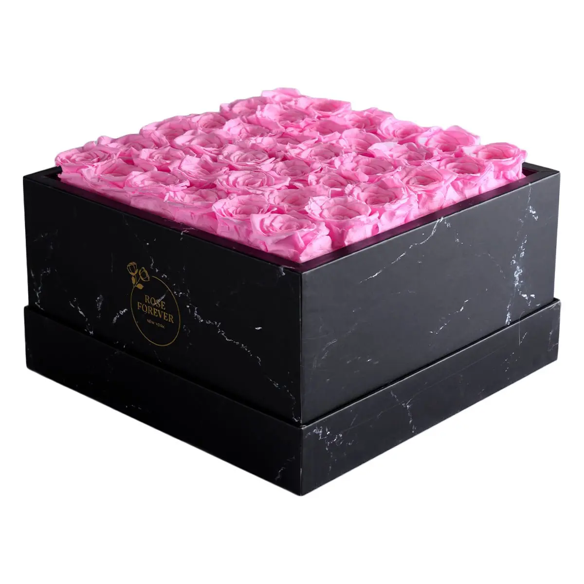 36 Fuchsia Roses in Black Marble Box, Decorative Artificial Flowers for Gift, Home Decor, Room Decor