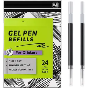 Gel Ink Refills for Retractable Click Pens, Medium Point Pen Refills Compatible with Pilot G2 Pentel Energel Jetstream Sharpie S-Gel Uniball Signo Zebra Sarasa (Black, 0.5mm, 24 count)