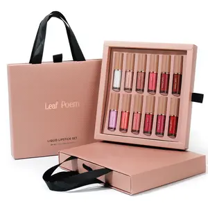 12 Color Lip Gloss Set, Waterproof Lip Glaze, Pearl Fine Glitter Waterproof Long-Lasting Matte Lipstick Mirror Finish Liquid Lipstick Set, Handheld Gift Box Packaging