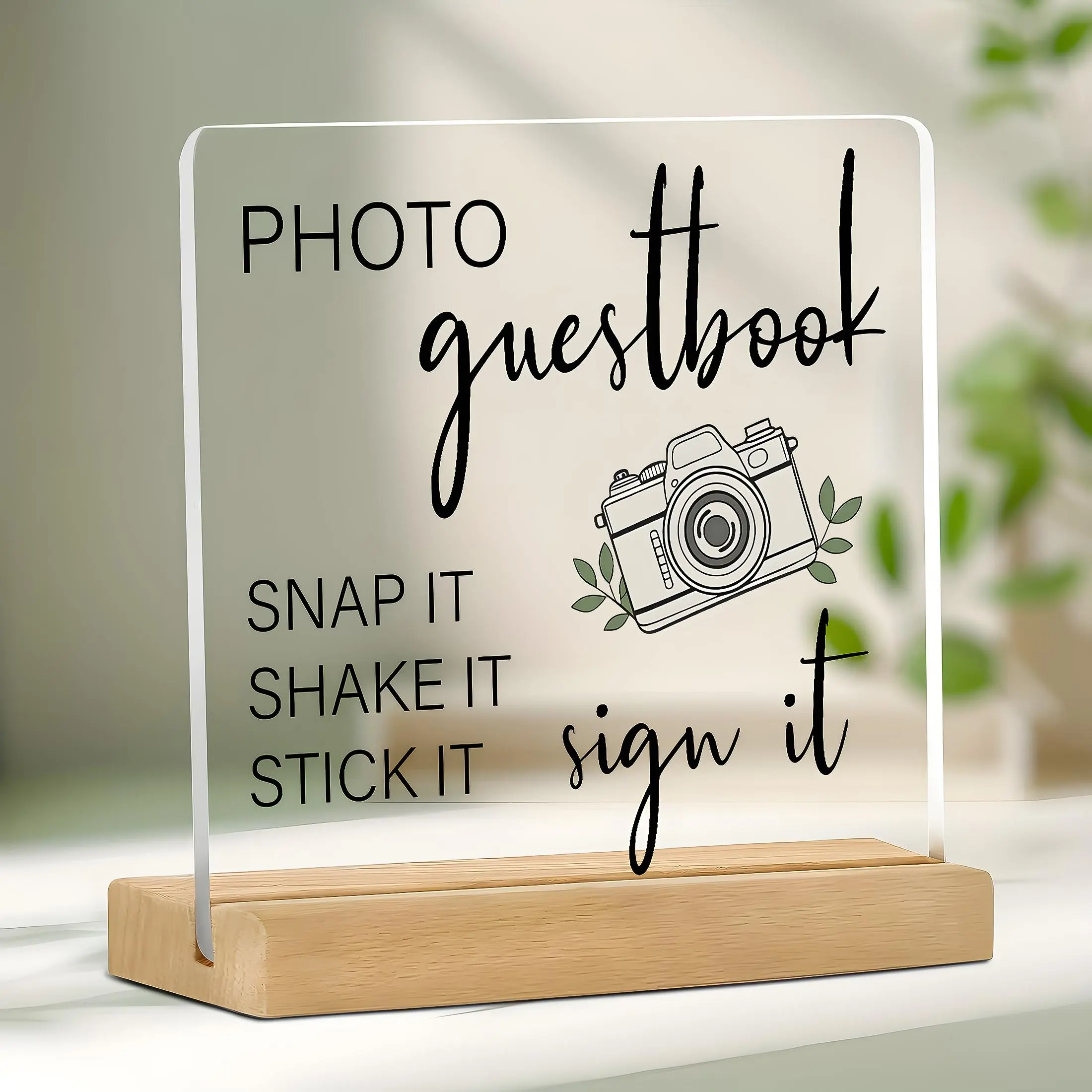 Acrylic Wedding Photo Guest Book Sign, Decorative Sign, Modern Wooden Guestbook Alternative & Keepsake Display, Elegant Table Decor for Reception