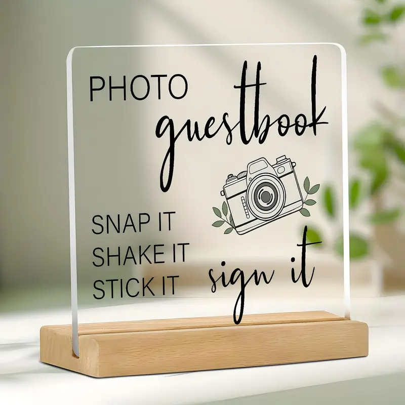 Acrylic Wedding Photo Guest Book Sign, Decorative Sign, Modern Wooden Guestbook Alternative & Keepsake Display, Elegant Table Decor for Reception