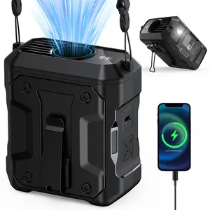 FrSara Waist Fan, 14500mAh PowerBank & 45H Runtime, Portable Rechargeable Fan, 10-Speed ​​Personal Fan w/Lanyard, Flash Light, LED Display, Clip on Wearable Belt for Jogging Hiking Jobsite Warehouse Outdoor Work Golf