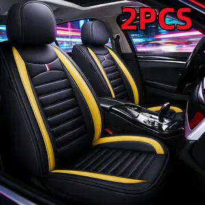 Perforated Napa Leather Car Seat Covers 2PCS Durable Waterproof Non-Slip Black & Yellow Interior Protection