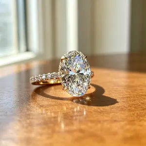 Gold Oval Cut CZ Engagement Ring| Pavé Band Wedding Ring| Perfect Bridal & Valentine's Gift