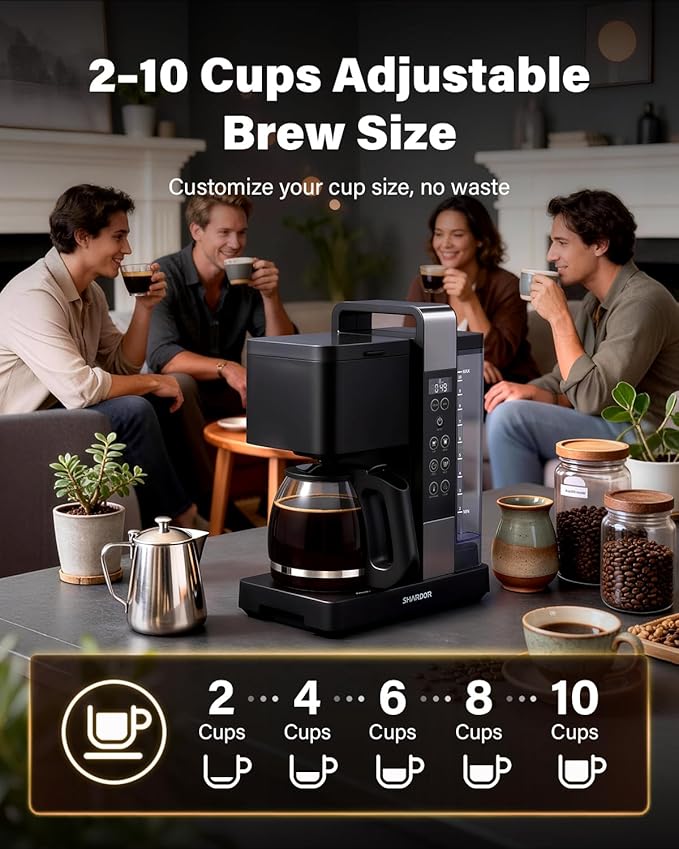 SHARDOR 10-Cup Coffee Maker, Programmable Drip Coffee Machine with 2–10 Cup Setting, Adjustable Keep-Warm Control, Removable 50oz Water Tank, Brew Strength Control & Brew Pause, Black,home essentials tiktokshopbacktoschool