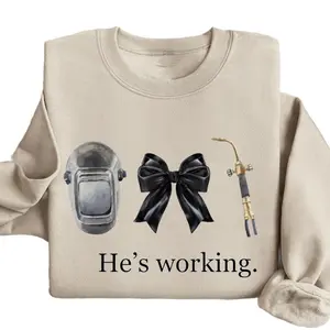 Made In USA, Blue Collar Welder Wife He's Working Sweater, Welding Gf Gift, Welder Wife Sweatshirt, Funny Welding Gift, Welding Helmet Blue Collar