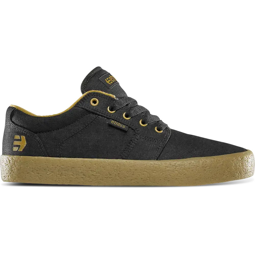 ETNIES Barge LS Skate Shoes - Black & Gold - Low Top with Foam Lite Insole & Vulcanized Construction - Modern Design for Comfort & Support Casual Athletic