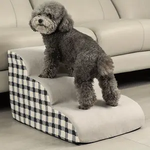 Suitable for small dogs, Poodle - high-density foam pet stairs with a non-slip base and a plaid pattern design, ideal for elderly and injured pets, making it easy to access high beds and sofas
