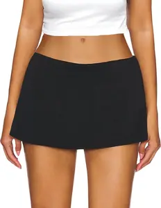 AnotherChill Women's Low Waist Micro Mini Skorts Skirt with Built-in Shorts Sexy Stretch Black Skirts Basic Summer Outfits (Flattering & Versatile)