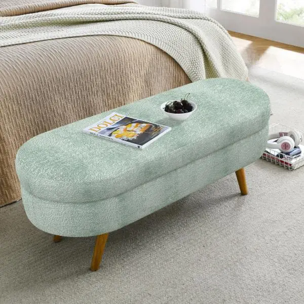 Shop Deals(43.5"x16"x16") Classic Oval Storage Stool/Foot Stool/Ottoman, Rubberwood Legs, Brown/Gray/Blue/Beige/Green/Cyan